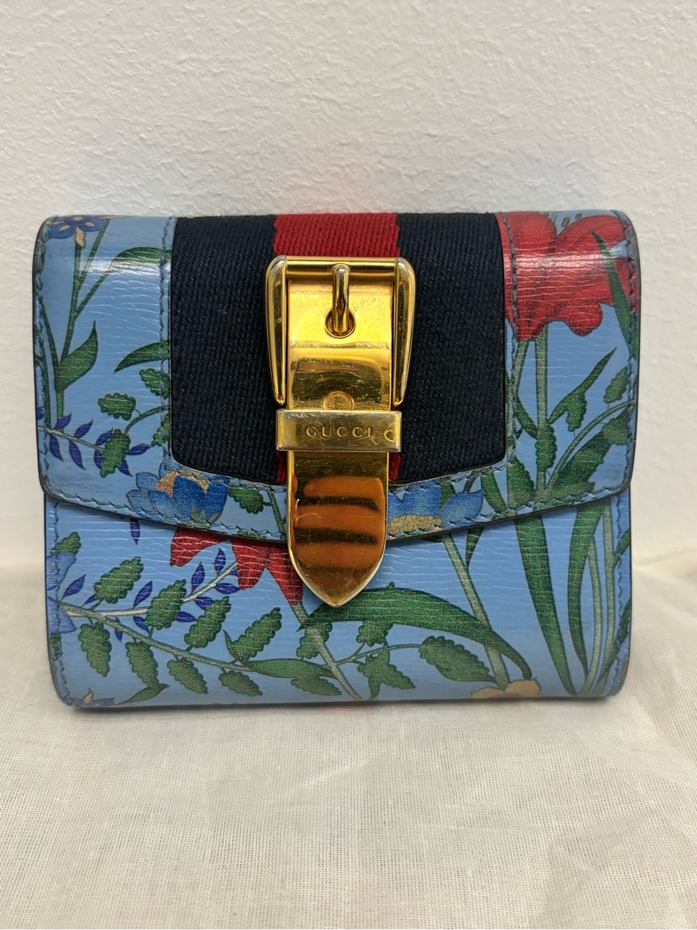 GUCCI Rare Silvie Floral Zip Around Long Wallet w/Sherry Line Buckle Detail